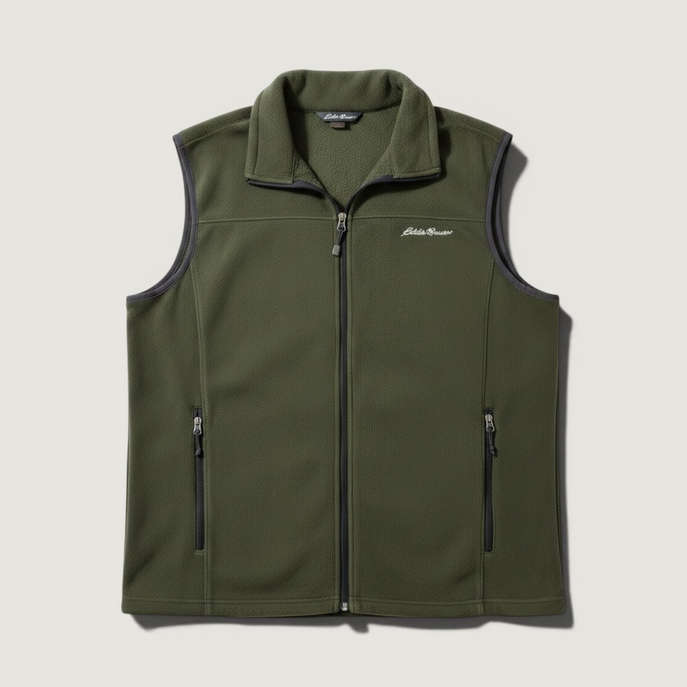Eddie Bauer Mens Fleece Vest Green Full Zip Sleeveless Jacket Large Olive L